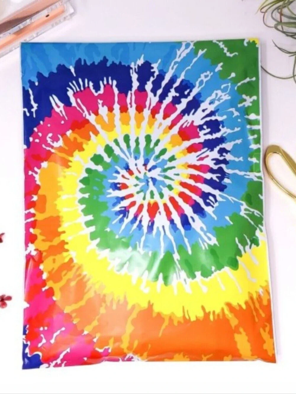 50 pcs - 25 10x13 Tie-Dye Poly Mailers & 25 10x13 Clear Self Seal Bags